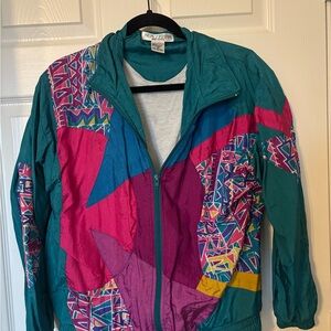 Vintage Colorful Geometric Windbreaker Jacket